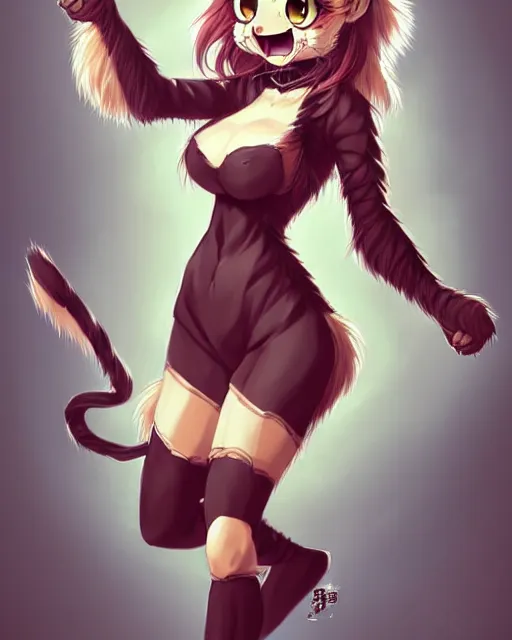 Prompt: fullbody portrait of anthropomorphic half - tiger fluffy cute anime woman, concept art, anime art, by a - 1 picture, trending on artstation artgerm, ross tran, bill ward, marc davis