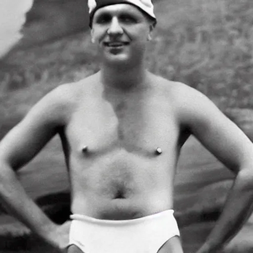 Image similar to donald trump wearing a bathing suit, 1 9 2 0 s