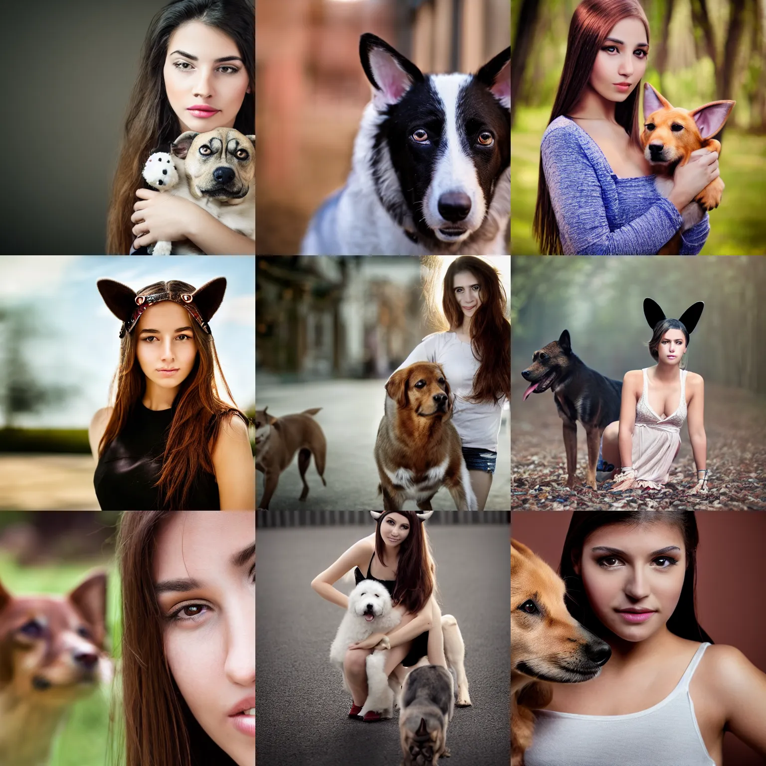 Prompt: beautiful young woman with real dog ears, 4k, sharp focus, Diego Fazio