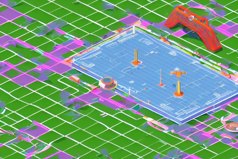 Image similar to isometric view of a futuristic high - tech sky arena inspired by modern skate parks and modern chinese playgrounds in the style of mario 3 d world, day