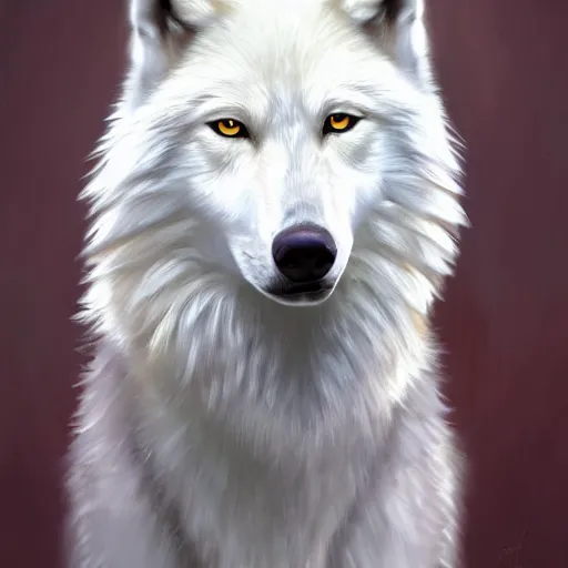 Prompt: A portrait of a white wolf wearing a crown, oil painting, award winning masterpiece, artstation