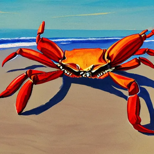 Prompt: crab on beach on sand, sea in the background, sun is shining, art by disney