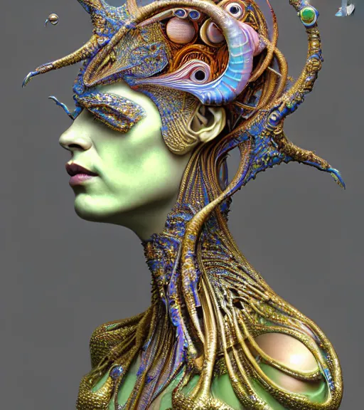 Prompt: polished 3 d model of detailed realistic beautiful young groovypunk queen of andromeda galaxy in full regal attire. face portrait. art nouveau, symbolist, visionary, baroque, giant fractal details. horizontal symmetry by zdzisław beksinski, iris van herpen, raymond swanland and alphonse mucha. highly detailed, hyper - real, beautiful