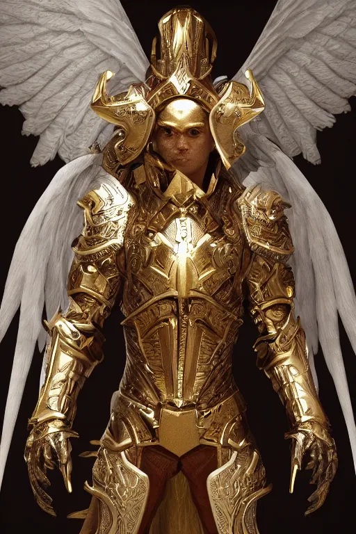 Image similar to a photo of 8k ultra realistic archangel, full body, diablo, intricate white and gold armor, sword, ornate, cinematic lighting, hyperrealistic, focused, high details, unreal engine 5, cinematic, Trending on artstation, artstationHD, artstationHQ, 4k, 8k