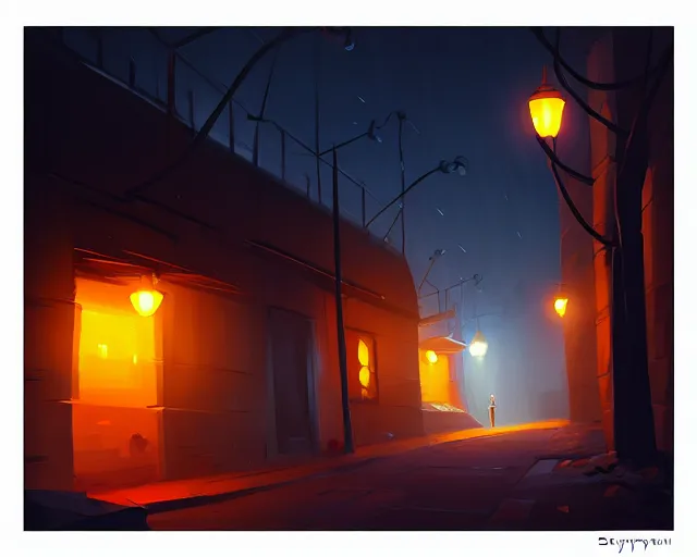 Image similar to night dark alley, stylized art by sylvain sarrailh, artstation