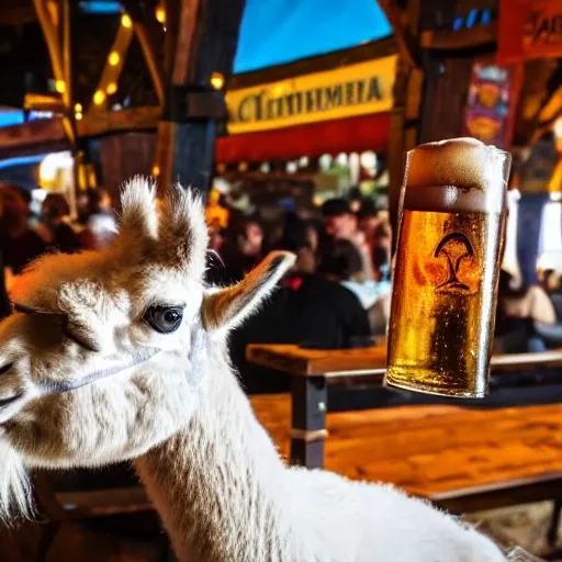 Prompt: llama enjoying beer at oktoberfest , cinematic lighting