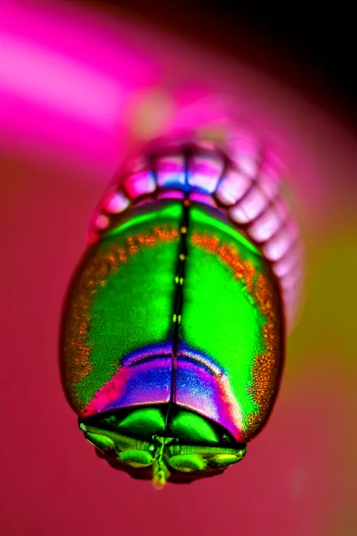 Prompt: high quality macro photo iridescent cyborg caterpillar! cute highly detailed david ligare elson peter cinematic pink lighting high quality low angle hd 8k sharp shallow depth of field