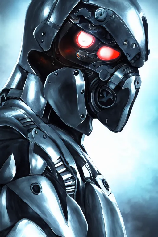 Image similar to cyber cyborg ninja mask helmet metal gear solid artic suit swat commando, global illumination ray tracing hdr fanart arstation by sung choi and eric pfeiffer and gabriel garza and casper konefal, a spectacular view cinematic rays of sunlight comic book illustration, by john kirby