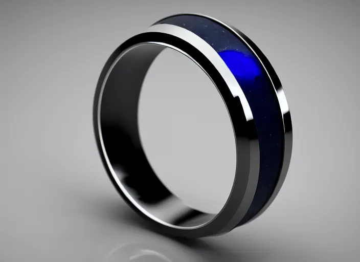 Prompt: futuristic!! wedding ring, sapphire, ( design by porsche!!!!! ), xf iq 4, 1 5 0 mp, 5 0 mm, f / 1. 4, iso 2 0 0, 1 / 1 6 0 s, natural light, octane render, macro shot, symmetrical balance, polarizing filter, sense of depth, ai enhanced