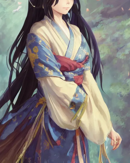 Image similar to an anime portrait of ssunbiki as a beautiful woman wearing a kimono from skyrim, by stanley artgerm lau, wlop, rossdraws, james jean, andrei riabovitchev, marc simonetti, and sakimichan, trending on artstation