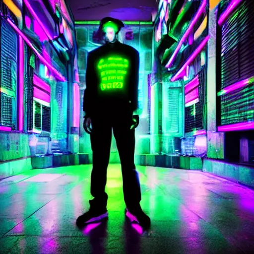 Image similar to neon cyberpunk priest