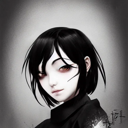 Image similar to heroine, beautiful, sui ishida with black hair, hyperrealistic, highly detailed, 8 k, a real photographic, digital art, character, realistic, portrait, female samurai, symatrical, dark atmospheric lighting, artstation, symetric, lineart