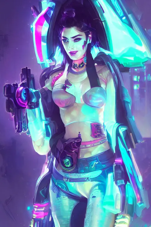 Image similar to cailyn from league of legends, cyberpunk futuristic neon. wearing police uniform, decorated with traditional japanese ornaments by ismail inceoglu dragan bibin hans thoma greg rutkowski alexandros pyromallis nekro rene maritte illustrated, perfect face, fine details, realistic shaded, fine - face, pretty face