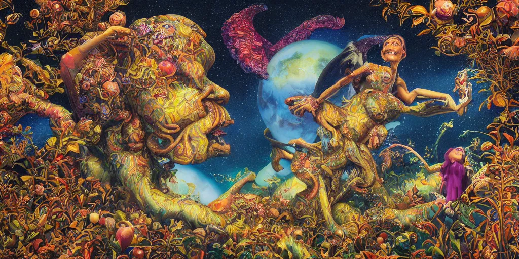 Prompt: a sobbing man and a happy women, furry creatures, highly detailed, cinematic, infographic for imaginary animals, golden hour, backlit by an alien planet, sharp focus, psychedelic LSD manga, abstract oil painting by Raqib Shaw and joseph albers, MC Escher illustration, 8k,by Stanley Artgermm,Tom Bagshaw,Greg Rutkowski,Carne Griffiths, Ayami Kojima, Beksinski, Giger,trending on DeviantArt,hyper detailed,horror, full of colour, golden hour