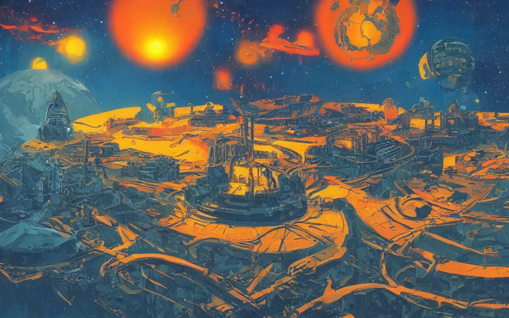 Image similar to artwork in the style of finnian macmanus and in the style of chesley bonestell.