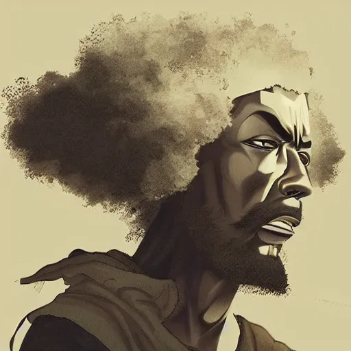 Image similar to creative illustration photo realistic intense lighting afro samurai portrait