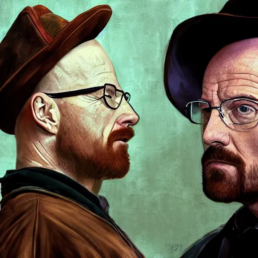 Prompt: matte painting of Walter White and Jesse Pinkman from Breaking Bad in the style of Rembrandt