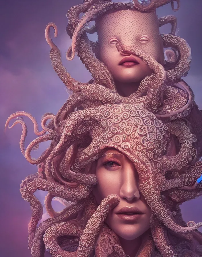 Image similar to goddess portrait. octopus phoenix head. intricate artwork by Tooth Wu and wlop and beeple and dan mumford. octane render, trending on artstation, greg rutkowski very coherent symmetrical artwork. cinematic, hyper realism, high detail, octane render, 8k, depth of field, bokeh