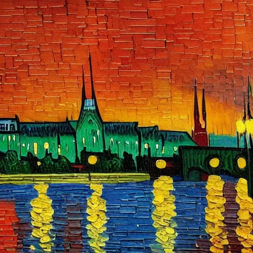 Image similar to a painting of mainz in the style of van gogh