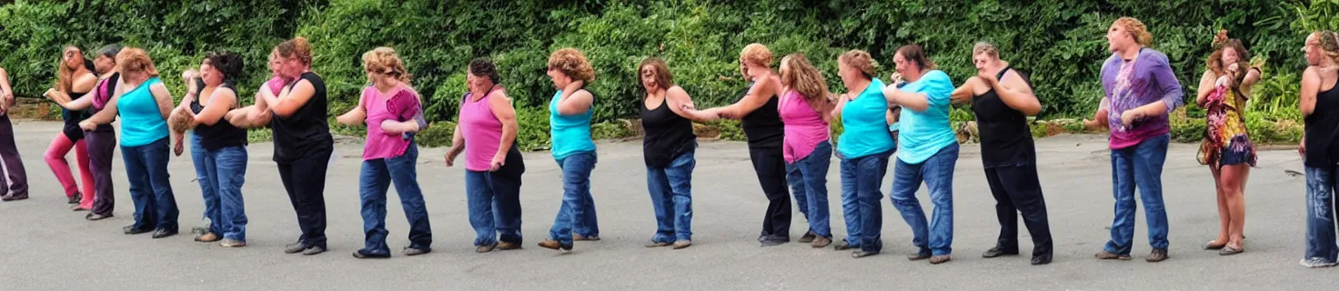 Prompt: a conga line of chunky monkeys