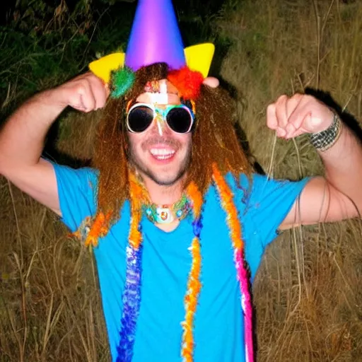 Prompt: party animal with a hippie custume