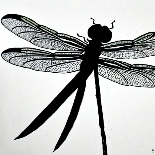 Prompt: dragonfly, ink, xu wei