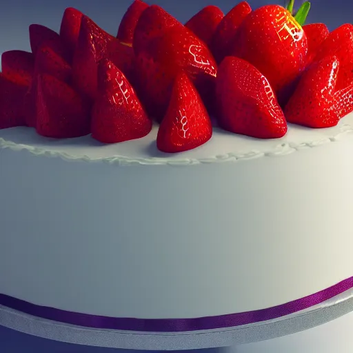 Image similar to A highly detailed digital art of a strawberry cake, volumetric lighting, 4k resolution, warm colors,