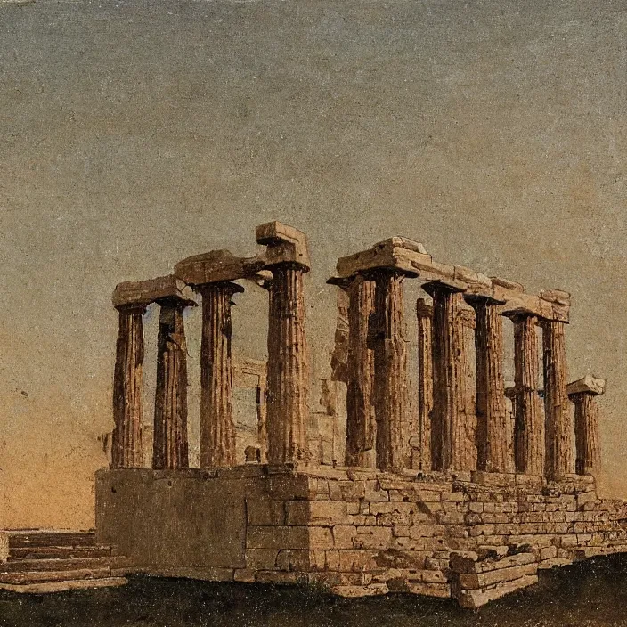 Image similar to a building in a serene landscape, ancient greek painting