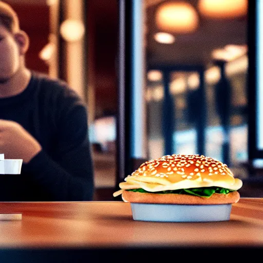 Image similar to photograph of a man with a inverted head begging for food at mc donalds, 8k resolution, high detail, ULTRA REALISTIC VFX, reflections