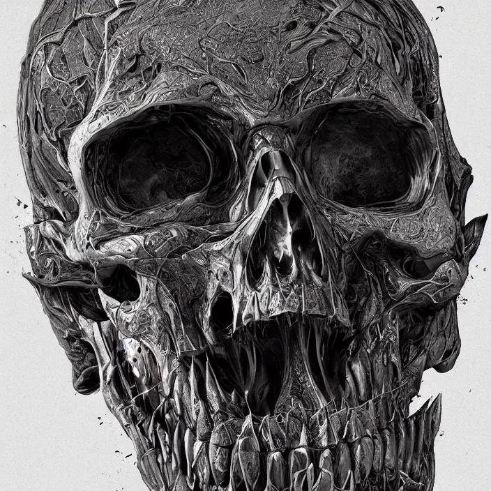 Prompt: portrait of a melting skull. razor sharp teeth. intricate abstract. intricate artwork. by Tooth Wu, wlop, beeple, dan mumford. octane render, trending on artstation, greg rutkowski very coherent symmetrical artwork. cinematic, hyper realism, high detail, octane render, 8k, iridescent accents