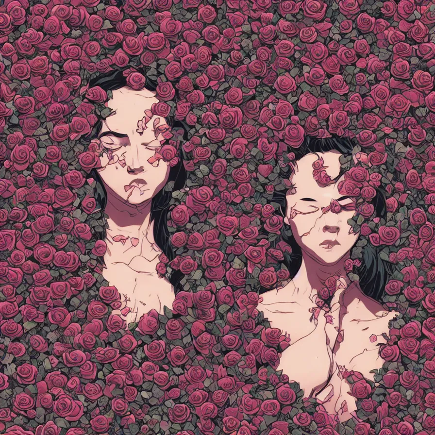 Image similar to queen covered in roses, satoshi kon, ethereal, glossy, laurie greasley, unconscious, illusions, intuition