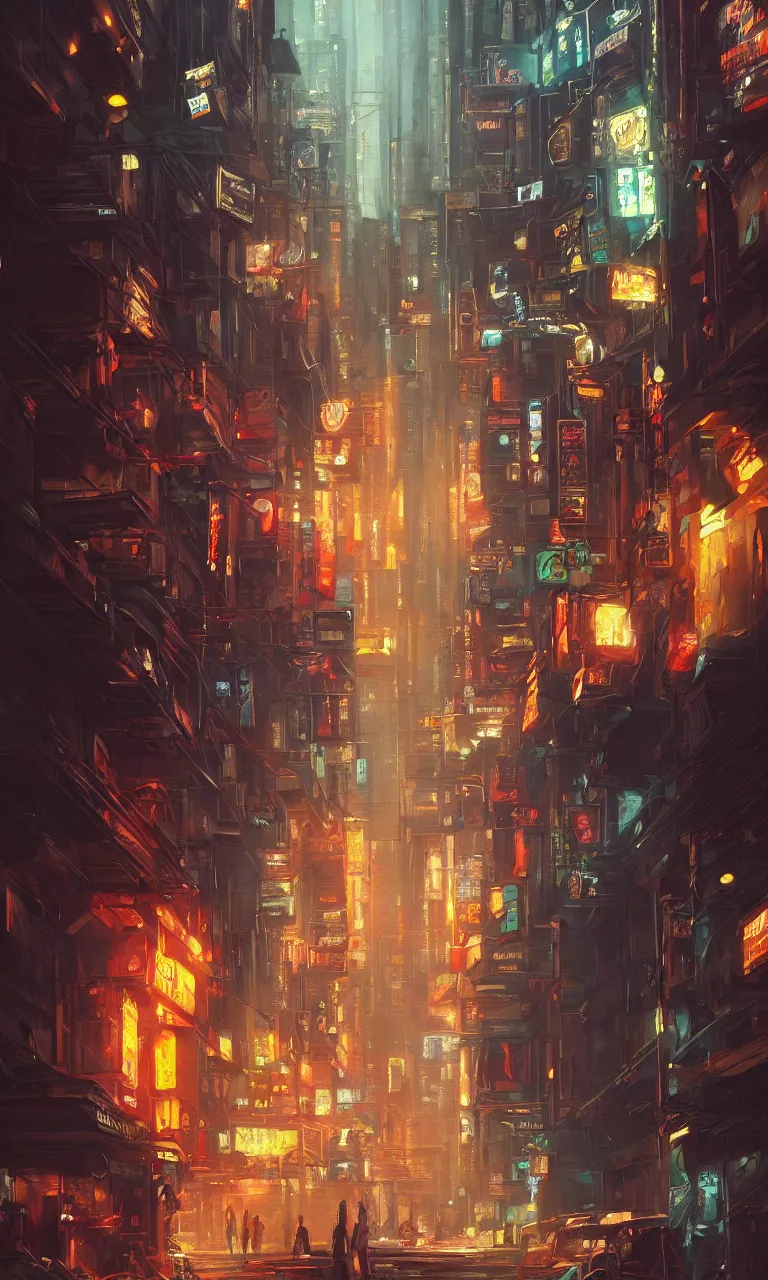 Image similar to an epic painting of the city street, oil on canvas, cold colors, perfect composition, golden ratio, beautiful detailed, photorealistic, digital painting, artstation, concept art, smooth, sharp focus, illustration, cyberpunk background, artstation trending, octane render, unreal engine