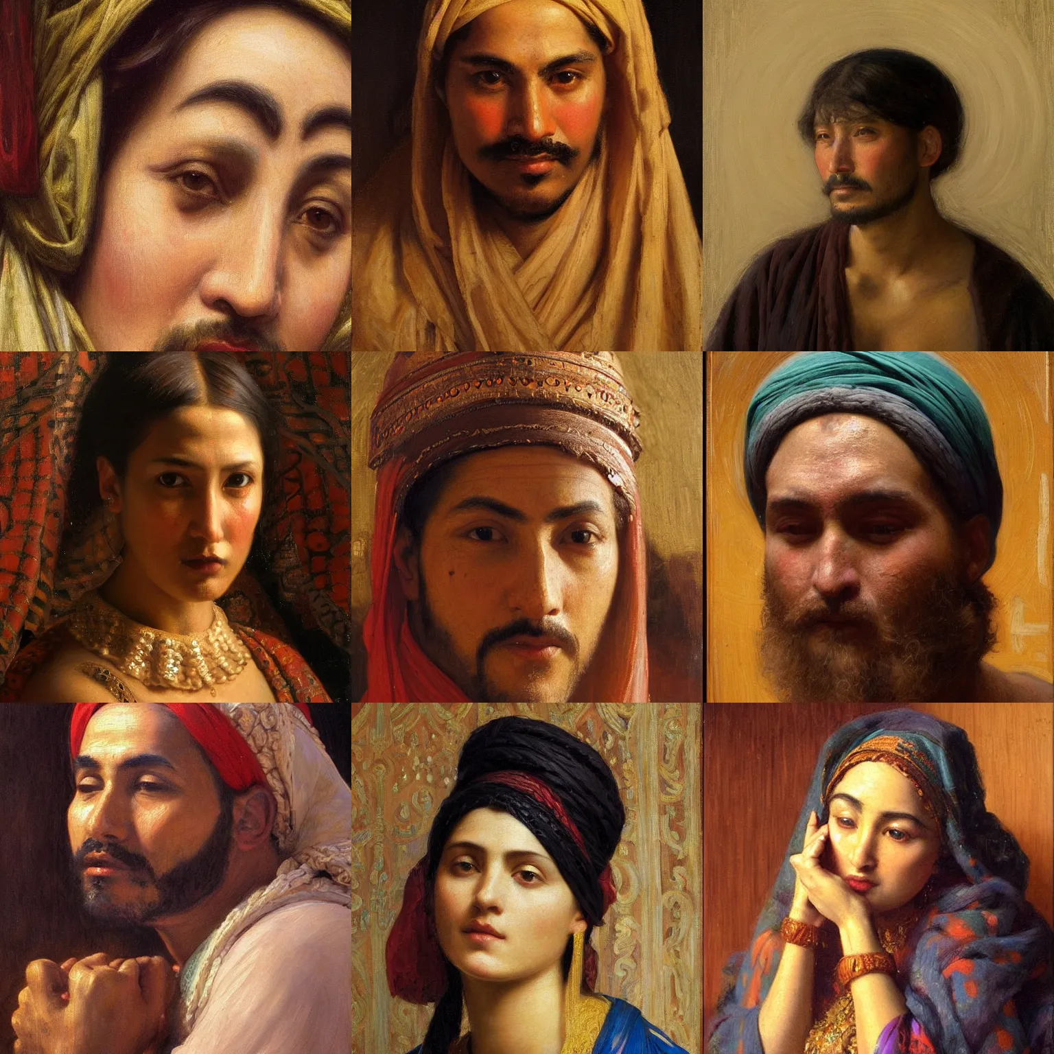 Prompt: orientalism painting of a spicevendor face detail by edwin longsden long and theodore ralli and nasreddine dinet and adam styka, masterful intricate art. oil on canvas, excellent lighting, high detail 8 k