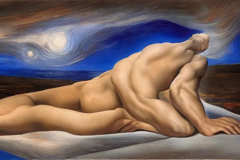 Image similar to a man napping into infinity, painted by Salvador Dali