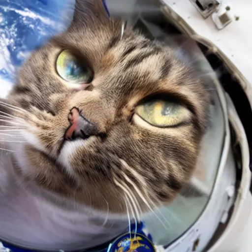 Prompt: a cat astronaut in space looking at the moon