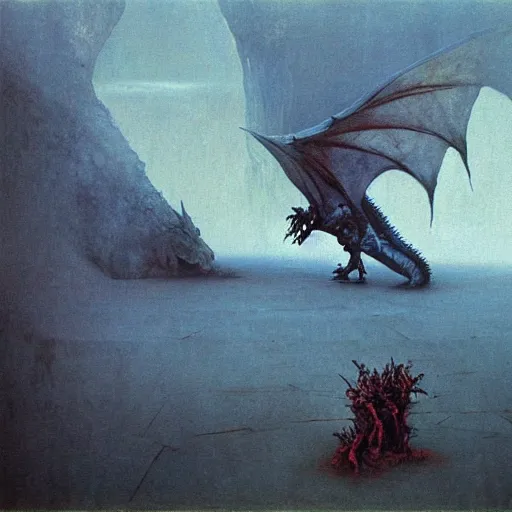 Prompt: dragon slayer concept art, beksinski