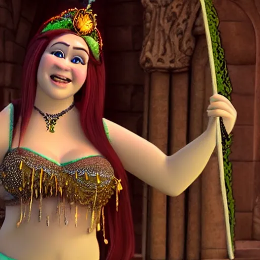 Prompt: fiona from shrek ( 2 0 0 1 ) as a belly dancer