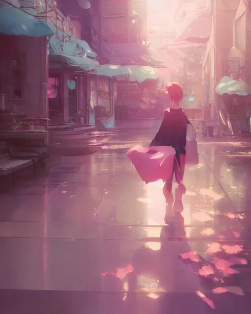 Image similar to a pink works, everything is pink, perfect shading, atmospheric lighting, by makoto shinkai, stanley artgerm lau, wlop, rossdraws
