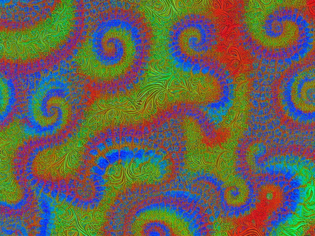 Image similar to 3d fractal swirling colorful maze paisley lichen patterns