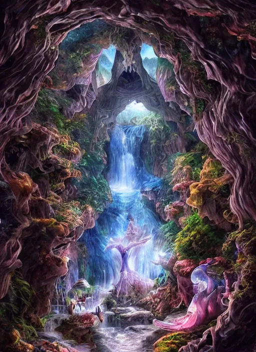 Prompt: photo of magical crystal cave, realistic, sharp focus, 8 k high definition, insanely detailed, intricate, elegant, art by stanley lau and artgerm