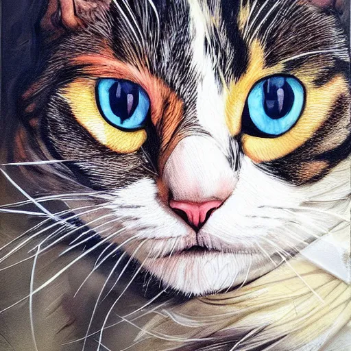 Image similar to a portrait of a cat in a scenic environment by sandra chevrier, hyperdetailed, trending on artstation