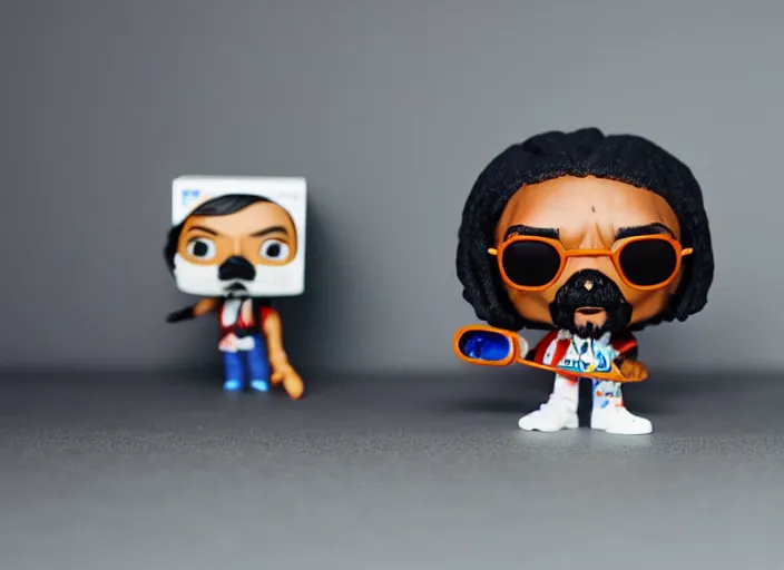 Image similar to product still of Snoop Dogg funko pop with box, 85mm f1.8