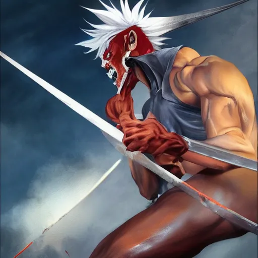 Image similar to Virgil fighting Ichigo Kurosaki, detailed, centered, digital painting, artstation, concept art, donato giancola, Joseph Christian Leyendecker, WLOP, Boris Vallejo, Breathtaking, 8k resolution, extremely detailed, beautiful, establishing shot, artistic, hyperrealistic, beautiful face, octane render, cinematic lighting, dramatic lighting, masterpiece