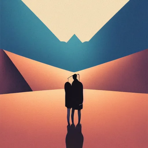 Image similar to a couple of people that are standing in the dark by emiliano ponzi, james gilleard, george ault, david hockney, atey ghailan, albert namatjira, marius borgeaud, minimalist, bauhaus, retrofuturism, postminimalism, concept art, matte background, matte drawing, magical realism, space art, generative art