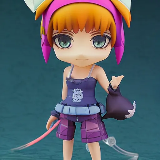 Prompt: a digital painting of a girl with a fish on her head, nendoroid 3 d, cyberpunk art by rosa lee, avetetsuya studios cgsociety, funk art, seapunk, anime aesthetic, rendered in maya