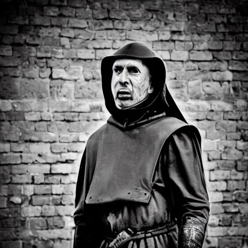 Image similar to medieval protester face photo black and white wide angle lense