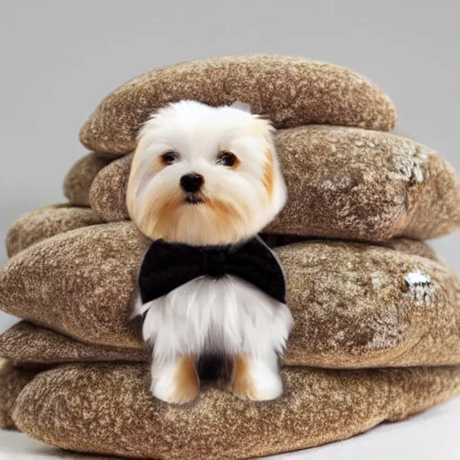 white yorkie sitting in a pile of mochi, realistic, hd | Stable ...