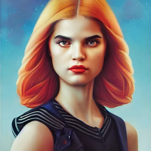 Image similar to Stockholm city portrait, Spanish beautiful young girl, Pixar style, by Tristan Eaton Stanley Artgerm and Tom Bagshaw.