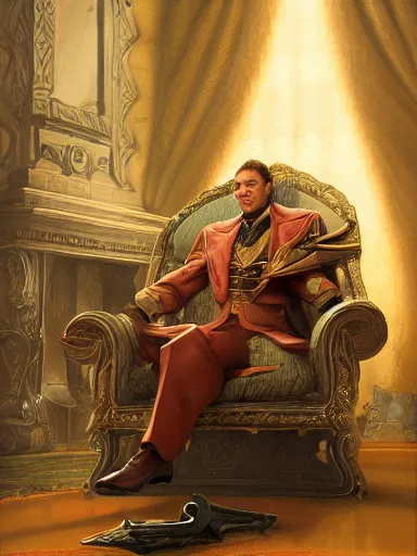 Image similar to a pleasured noble man siting in his armchair. intricate, elegant, highly detailed, digital painting, artstation, concept art, sharp focus, illustration, by justin gerard and artgerm, 8 k