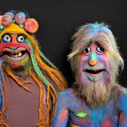 Image similar to hippies on another planet, jim henson creature shop, realistic